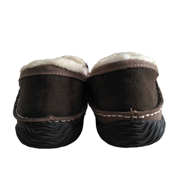Acorn Comfort Earth Shearling Sheepskin Suede Hard Bottom Bedroom Shoe Slippers - Picture 5 of 16